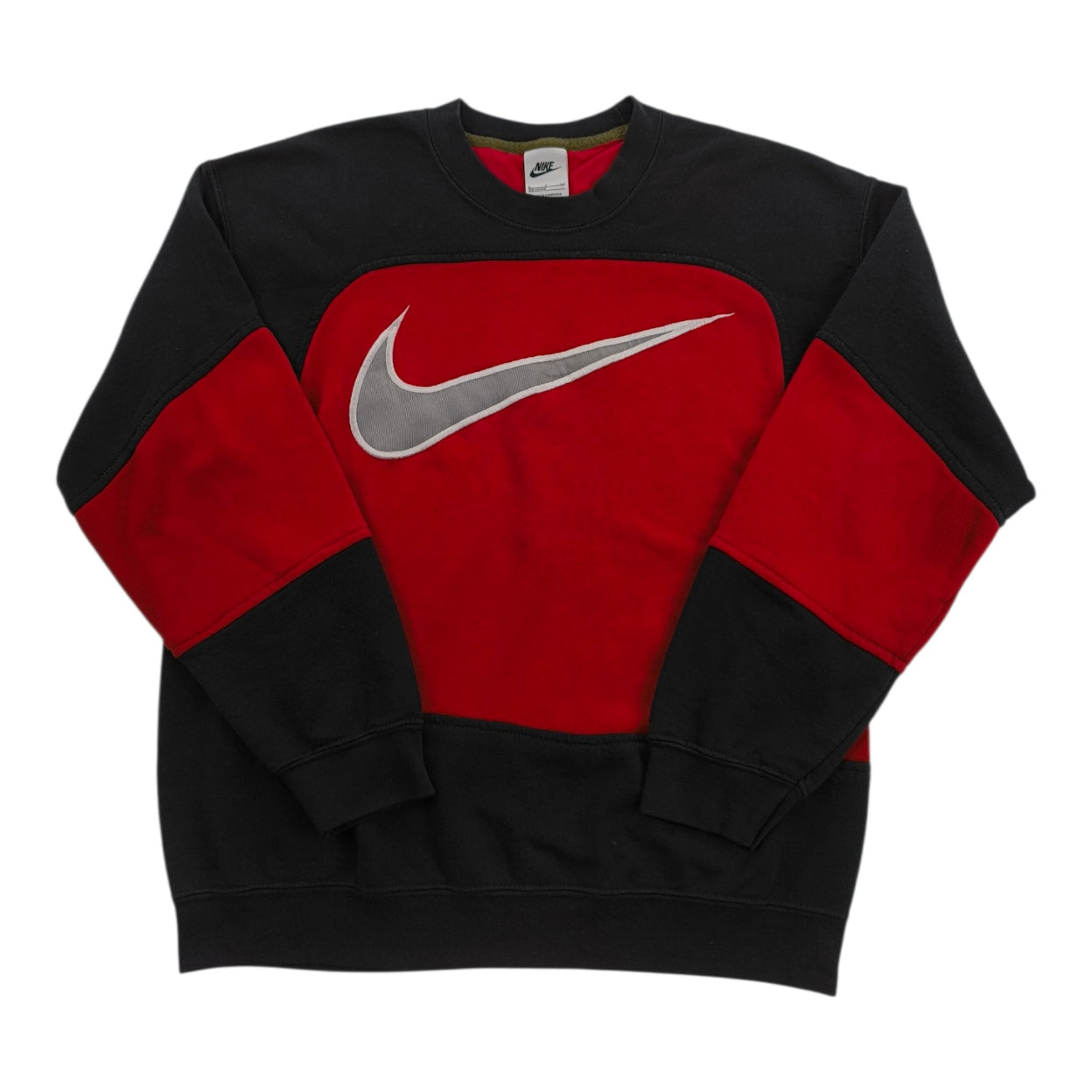Felpa Nike Vintage Anni '90- Maxi Swoosh -Nero Rosso - Taglia S/M