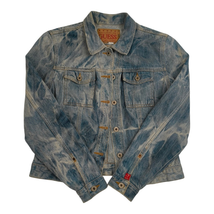 Giacca Denim Guess Vintage Anni '00 – Lavaggio Acid Wash Marmorizzato - Taglia XS Donna